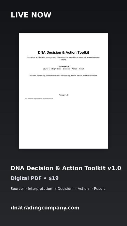 DNA Decision & Action Toolkit v1.0 live now, digital PDF, $19