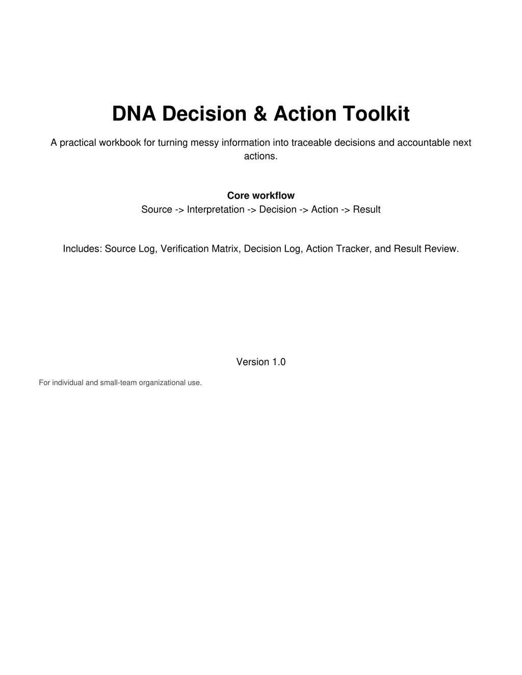 DNA Decision & Action Toolkit v1.0 cover
